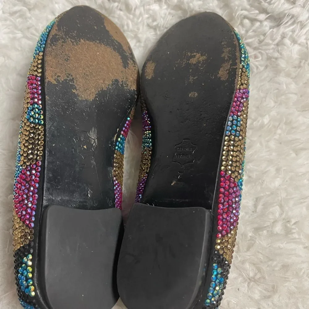 Steve Madden synthetic Multi color Rhinestones loafers leather soles SZ7